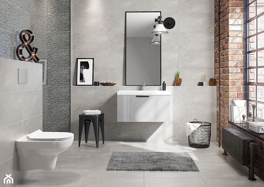 Inspiracje łazienki - Średnia na poddaszu łazienka z oknem, styl industrialny - zdjęcie od Cersanit