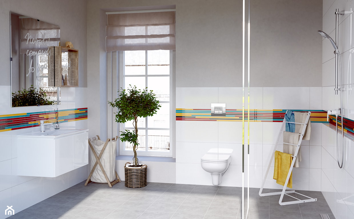 łazienka z kolorowym dekorem