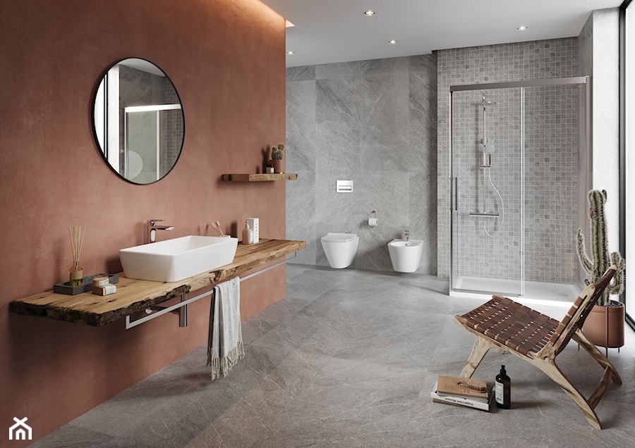 City - Duża z marmurową podłogą z punktowym oświetleniem łazienka z oknem, styl rustykalny - zdjęcie od Cersanit