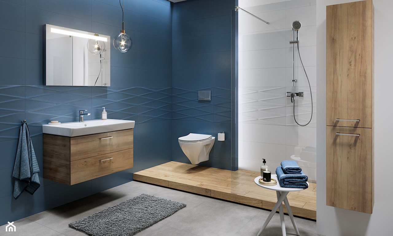 nowoczesna łazienka, niebieska łazienka
