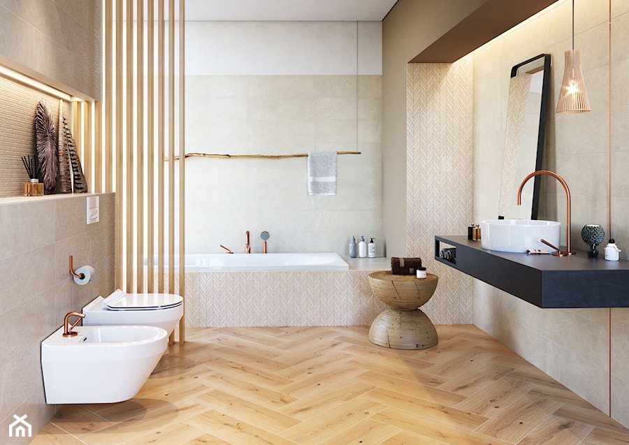 Manzilla - Średnia bez okna z lustrem łazienka, styl nowoczesny - zdjęcie od Cersanit