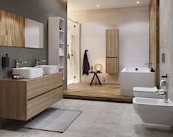 Crea - Duża z dwoma umywalkami z punktowym oświetleniem łazienka, styl skandynawski - zdjęcie od Cersanit - Homebook