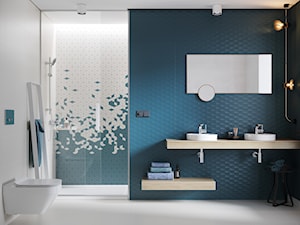 Colour Blink - Średnia z lustrem z dwoma umywalkami z punktowym oświetleniem łazienka z oknem, styl nowoczesny - zdjęcie od Cersanit