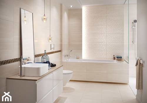 Calm Organic - Średnia bez okna z lustrem z punktowym oświetleniem łazienka, styl tradycyjny - zdjęcie od Cersanit