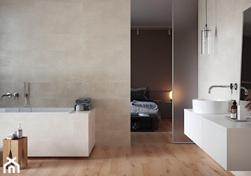 Torana - Średnia z lustrem łazienka z oknem, styl skandynawski - zdjęcie od Cersanit