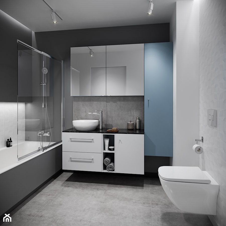 Larga - Średnia bez okna z lustrem z punktowym oświetleniem łazienka, styl nowoczesny - zdjęcie od Cersanit