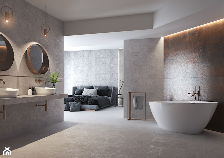 Divena - Duża z lustrem z dwoma umywalkami łazienka, styl industrialny - zdjęcie od Cersanit
