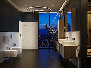 Inverto - Duża jako pokój kąpielowy z dwoma umywalkami z marmurową podłogą z punktowym oświetleniem łazienka z oknem, styl glamour - zdjęcie od Cersanit