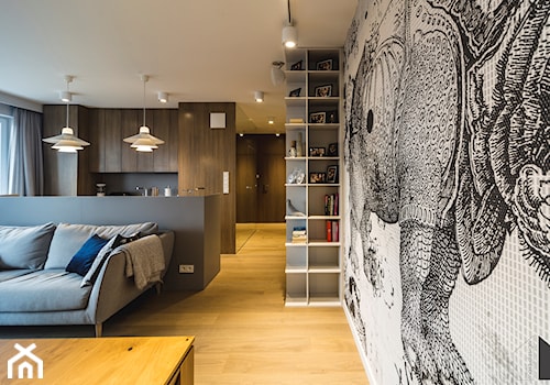 Mieszkanie inwestycja Awiator Gdańsk - Średni szary salon z kuchnią - zdjęcie od masz design Magdalena Szwedowska