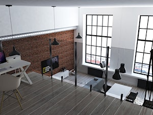 Loft 170 m2 - Berlin - Duży biały salon z jadalnią z antresolą, styl industrialny - zdjęcie od WhitePlanepl