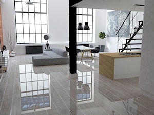 Loft 170 m2 - Berlin - Średni biały salon z jadalnią, styl industrialny - zdjęcie od WhitePlanepl