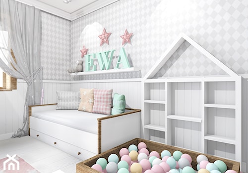 Średni biały szary pokój dziecka dla dziecka dla dziewczynki, styl skandynawski - zdjęcie od I&W pracownia