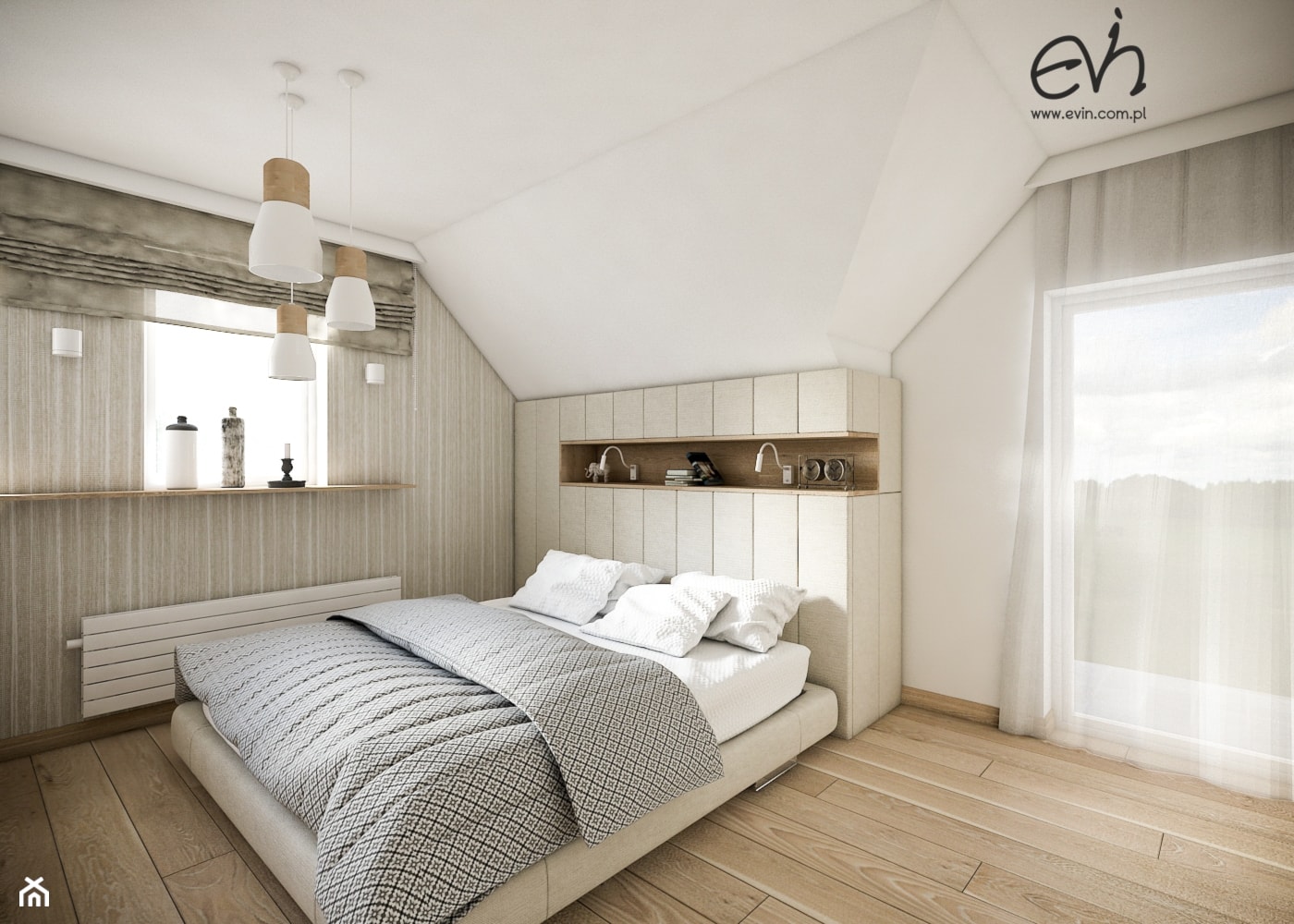 Przytulna sypialnia na poddaszu - Średnia sypialnia, styl nowoczesny - zdjęcie od Evin - Homebook