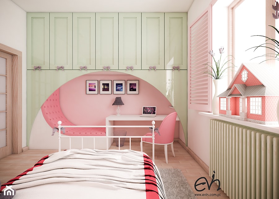 Arbuzowy pokój - Średni biały różowy pokój dziecka dla dziecka dla dziewczynki, styl nowoczesny - zdjęcie od Evin