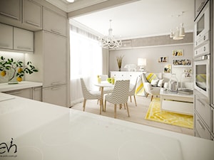 Rodzinna streafa dzienna - Mała beżowa jadalnia w salonie w kuchni, styl nowoczesny - zdjęcie od Evin