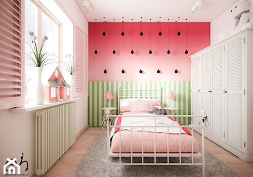 Arbuzowy pokój - Średni biały różowy zielony pokój dziecka dla nastolatka dla dziewczynki, styl nowoczesny - zdjęcie od Evin