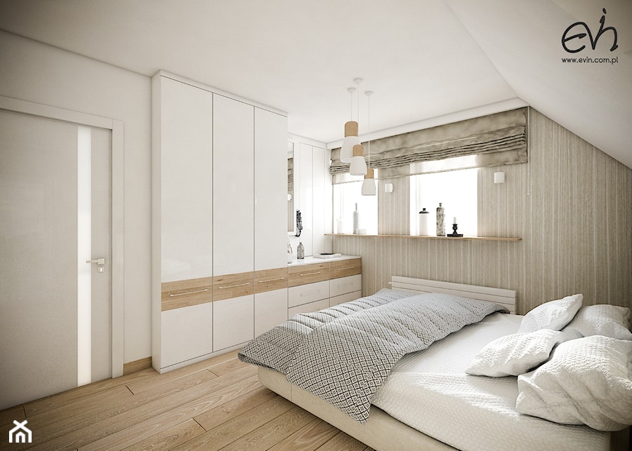 Przytulna sypialnia na poddaszu - Mała średnia sypialnia na poddaszu, styl nowoczesny - zdjęcie od Evin