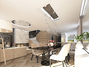 LUXURIOUS STYLE – WILLA W JAROSZOWEJ WOLI 180 m2 - Duża beżowa biała jadalnia w salonie, styl nowoczesny - zdjęcie od TissuArchitecture