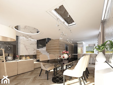 Aranżacje wnętrz - Jadalnia: LUXURIOUS STYLE – WILLA W JAROSZOWEJ WOLI 180 m2 - Duża beżowa biała jadalnia w salonie, styl nowoczesny - TissuArchitecture. Przeglądaj, dodawaj i zapisuj najlepsze zdjęcia, pomysły i inspiracje designerskie. W bazie mamy już prawie milion fotografii!