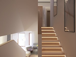 Dom w Kwirynowie - Schody dwubiegowe drewniane betonowe, styl nowoczesny - zdjęcie od TissuArchitecture