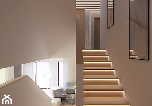 Dom w Kwirynowie - Schody dwubiegowe drewniane betonowe, styl nowoczesny - zdjęcie od TissuArchitecture