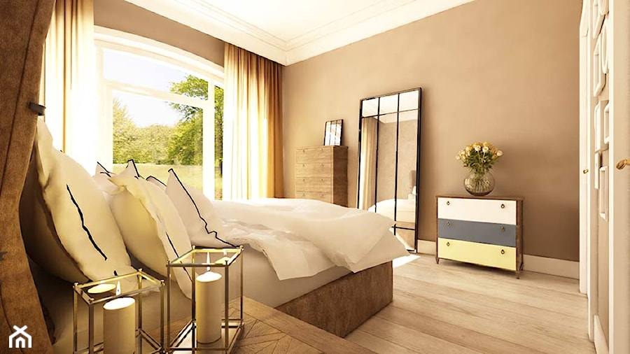 ANGIELSKI ROMANTYZM W REZYDENCJI W MILANÓWKU - Duża brązowa sypialnia z balkonem / tarasem, styl rustykalny - zdjęcie od TissuArchitecture