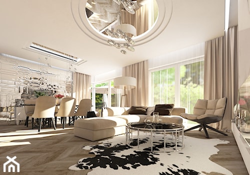 LUXURIOUS STYLE – WILLA W JAROSZOWEJ WOLI 180 m2 - Średni biały salon z jadalnią, styl nowoczesny - zdjęcie od TissuArchitecture