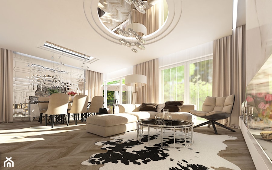 LUXURIOUS STYLE – WILLA W JAROSZOWEJ WOLI 180 m2 - Średni biały salon z jadalnią, styl nowoczesny - zdjęcie od TissuArchitecture