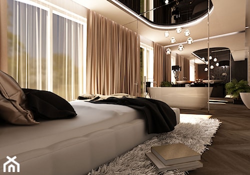 LUXURIOUS STYLE – WILLA W JAROSZOWEJ WOLI 180 m2 - Duża biała sypialnia z łazienką, styl glamour - zdjęcie od TissuArchitecture