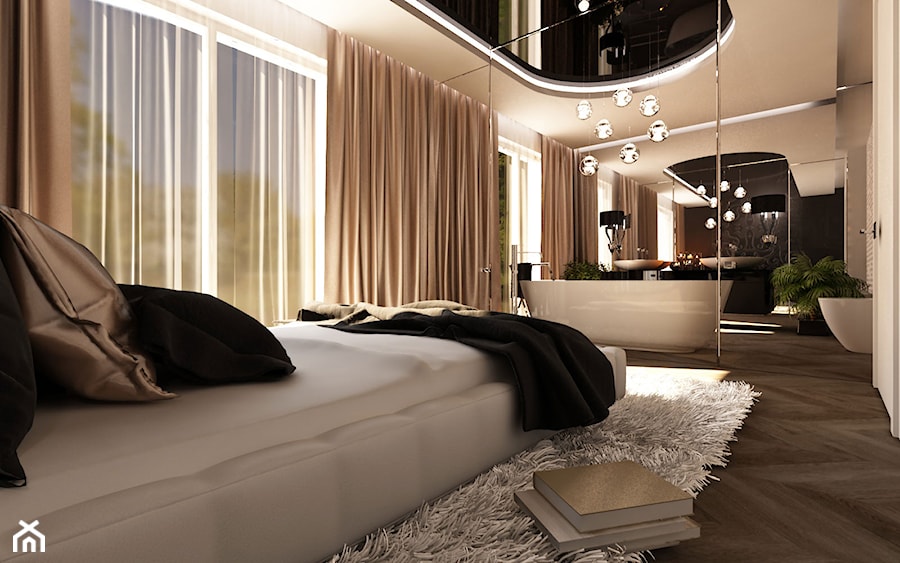 LUXURIOUS STYLE – WILLA W JAROSZOWEJ WOLI 180 m2 - Duża biała sypialnia z łazienką, styl glamour - zdjęcie od TissuArchitecture