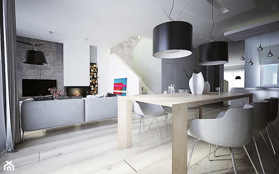 Duża szara jadalnia w salonie, styl nowoczesny - zdjęcie od TissuArchitecture