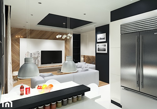 Flat - Średni biały czarny salon z kuchnią, styl nowoczesny - zdjęcie od Bartlomiej Bieganski
