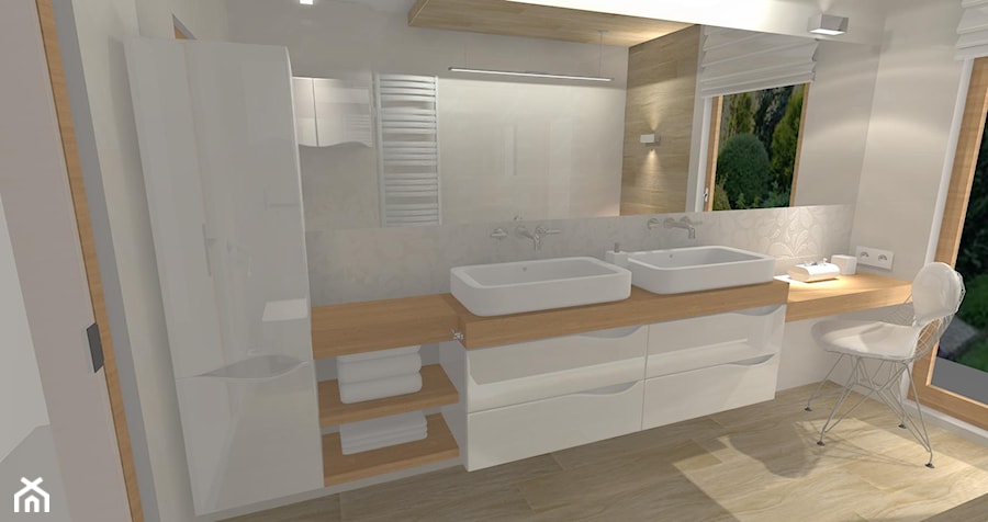 Łazienka z elementami drewna - zdjęcie od Iwona Kołecka - Projektowanie wnętrz