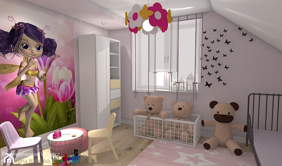 POKÓJ DLA DZIEWCZYNKI - Średni szary pokój dziecka dla dziecka dla dziewczynki, styl nowoczesny - zdjęcie od Iwona Kołecka - Projektowanie wnętrz