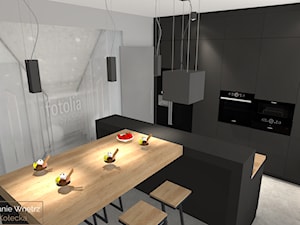 KUCHNIA - Średnia otwarta biała z zabudowaną lodówką kuchnia w kształcie litery l z wyspą lub półwyspem z oknem, styl nowoczesny - zdjęcie od Iwona Kołecka - Projektowanie wnętrz