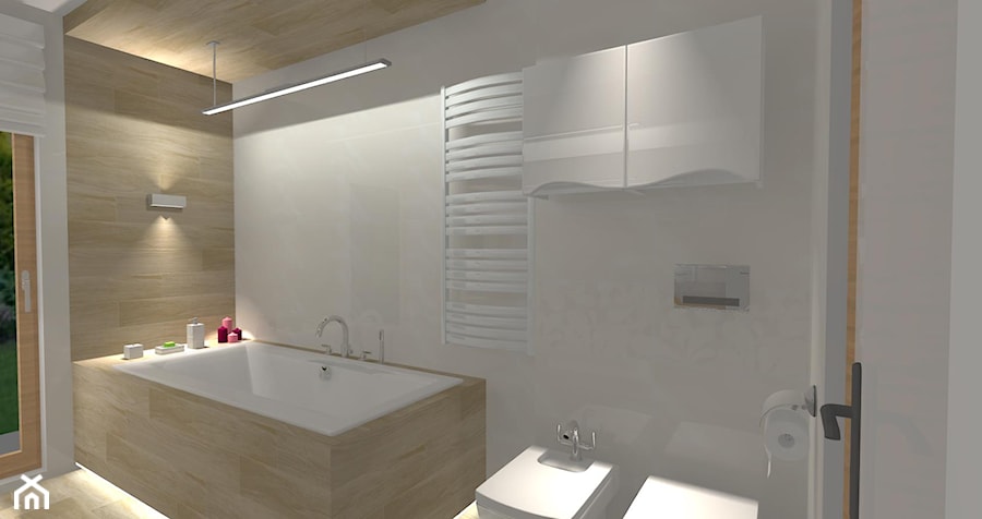 Łazienka z elementami drewna - zdjęcie od Iwona Kołecka - Projektowanie wnętrz