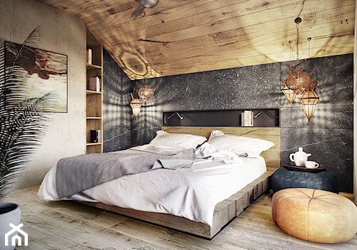 Bielsko - Biała - Średnia beżowa sypialnia na poddaszu, styl nowoczesny - zdjęcie od razoo-architekci