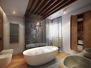 Miłoszyce - Średnia z marmurową podłogą z punktowym oświetleniem łazienka z oknem - zdjęcie od razoo-architekci