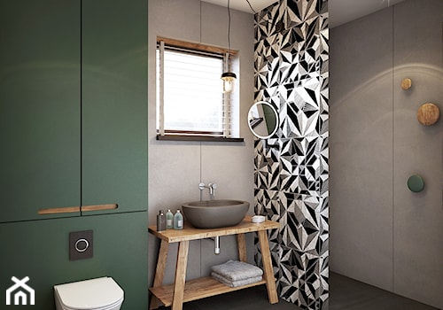 Warszawa - Sadyba - Średnia z marmurową podłogą z punktowym oświetleniem łazienka z oknem, styl nowoczesny - zdjęcie od razoo-architekci