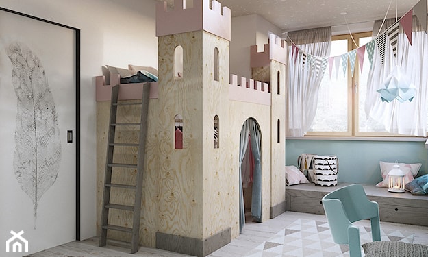 piętrowe łóżko w kształcie zamku w pokoiku dziecięcym