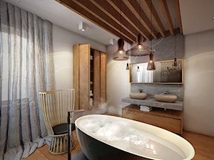 Miłoszyce - Duża z dwoma umywalkami z punktowym oświetleniem łazienka z oknem - zdjęcie od razoo-architekci