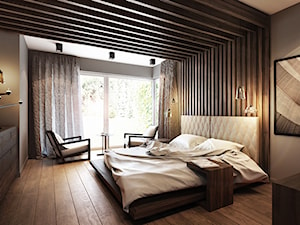 Miłoszyce - Średnia szara sypialnia z balkonem / tarasem - zdjęcie od razoo-architekci