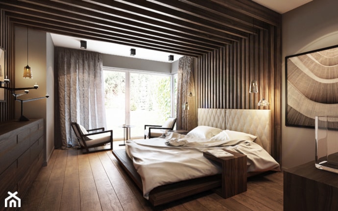 Miłoszyce - Średnia szara sypialnia z balkonem / tarasem - zdjęcie od razoo-architekci
