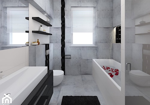 Projekt łazienki - Średnia z dwoma umywalkami z marmurową podłogą łazienka z oknem, styl nowoczesny - zdjęcie od Nana Project Sp. z o.o.