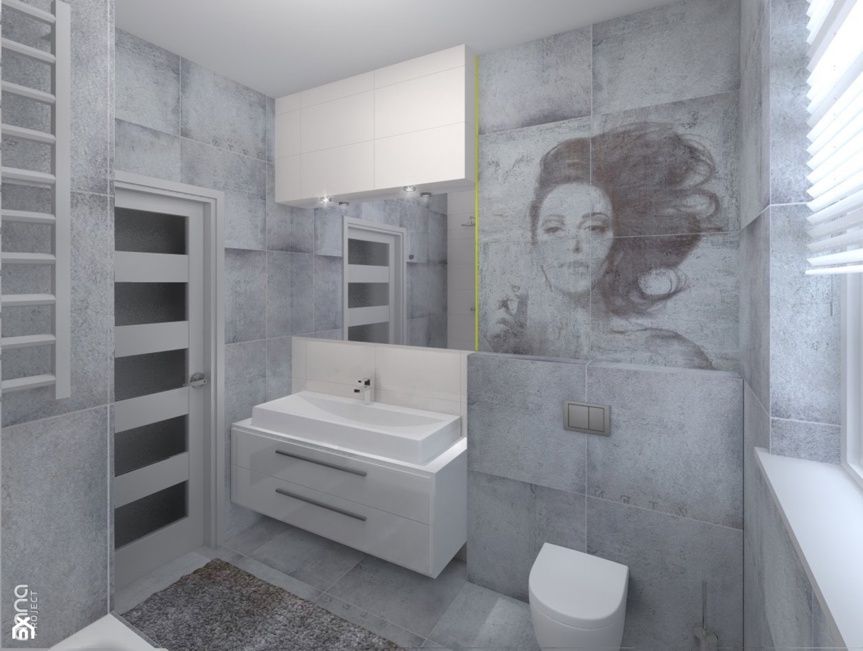 Projekt łazienki - Średnia z dwoma umywalkami z marmurową podłogą z punktowym oświetleniem łazienka z oknem, styl nowoczesny - zdjęcie od Nana Project Sp. z o.o. - Homebook