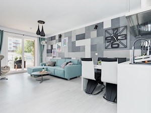 Design - Duży szary salon z kuchnią z jadalnią - zdjęcie od Apartments M&M- obsługa i aranżacja nieruchomości