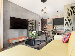Apartament 41 metrów z przeznaczeniem pod wynajem - Mały szary salon z kuchnią z jadalnią, styl industrialny - zdjęcie od Apartments M&M- obsługa i aranżacja nieruchomości