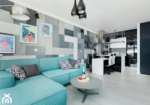 Design - Średni czarny salon z kuchnią z jadalnią - zdjęcie od Apartments M&M- obsługa i aranżacja nieruchomości