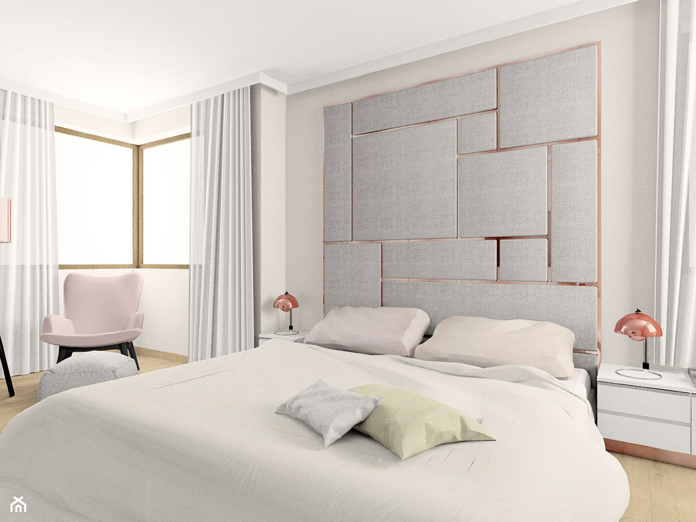 Pudrowy róż i miedź w sypialni - projekt Esteti Design - zdjęcie od Esteti Design - Homebook