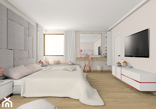 Pudrowy róż i miedź w sypialni - projekt Esteti Design - zdjęcie od Esteti Design